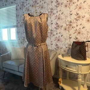 Eva Mendes for New York & Company Tan Polka Dot Midi Dress